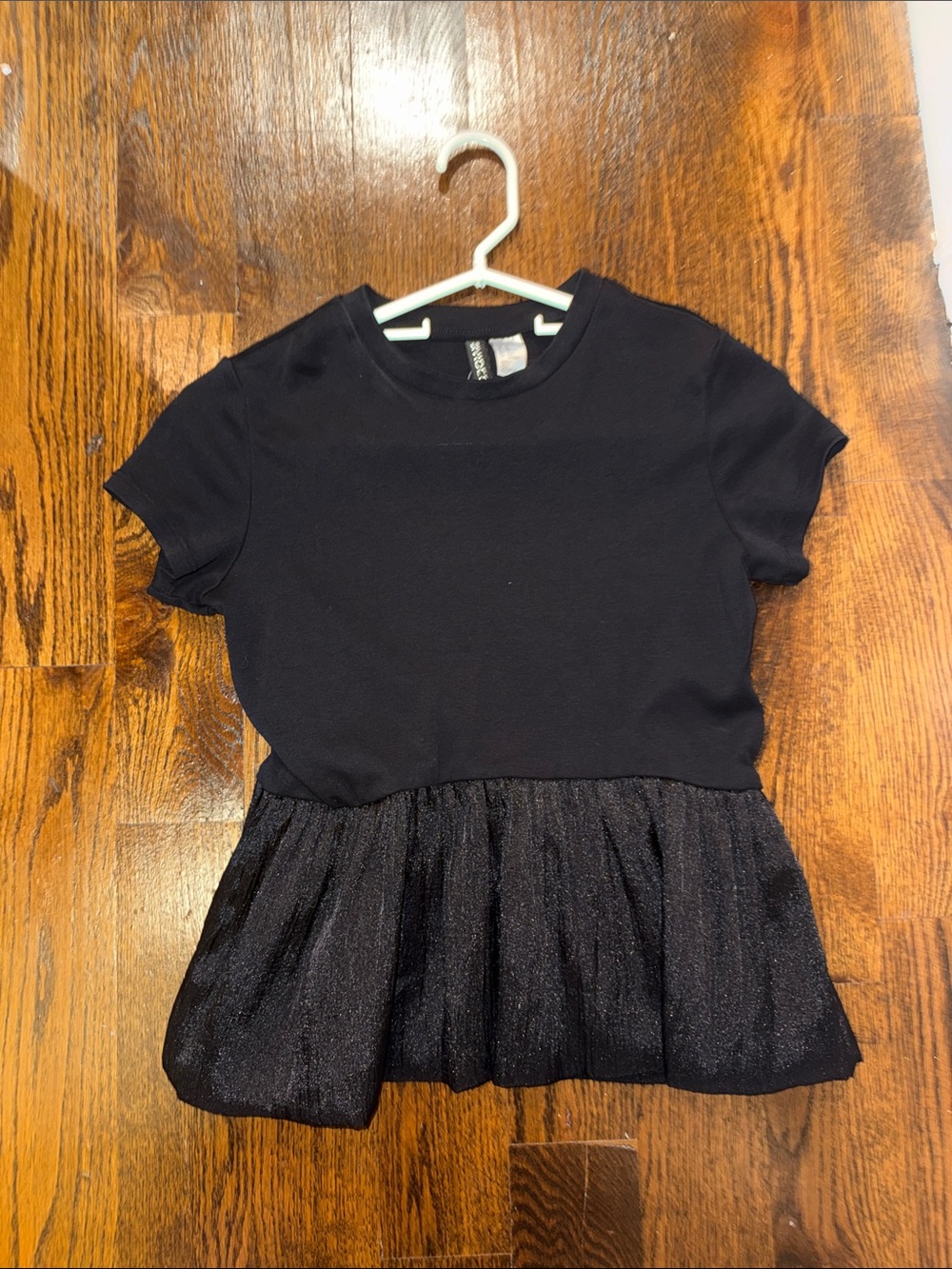 Divided Black Short Sleeve Peplum Tee